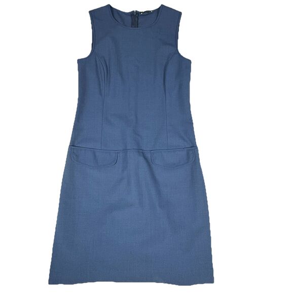 Theory Zeldia Tailor Sheath Dress Blue Wool Blend Career Shift Sz 2 Short Clean - Picture 8 of 11